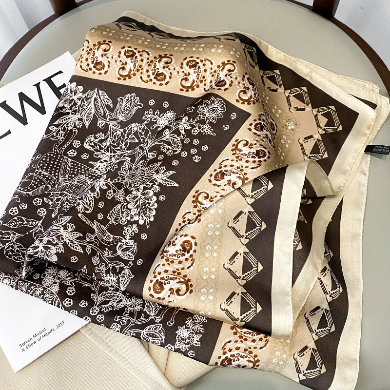 70*70cm Fashion Silk Satin Hair Scarf Women Handkerchief Printed Female Square Head Bandana Small Neck muffler hijab lady girl
