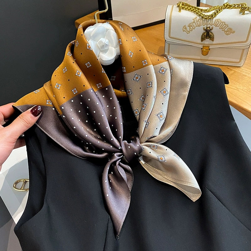 70*70cm Fashion Silk Satin Hair Scarf Women Handkerchief Printed Female Square Head Bandana Small Neck muffler hijab lady girl