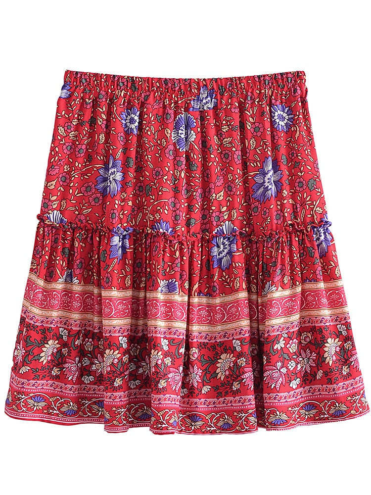 2 Piece Boho Drawstring Mini Skirt Set