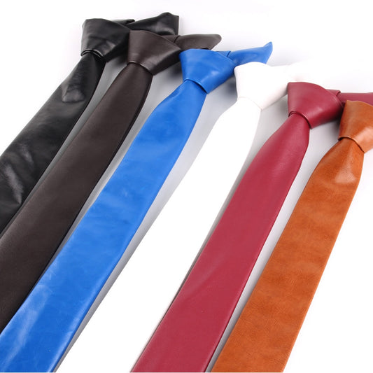 New PU Leather Ties For Men Casual PU Neckties Fashion Solid Mens Necktie For Wedding Business Suit Tie