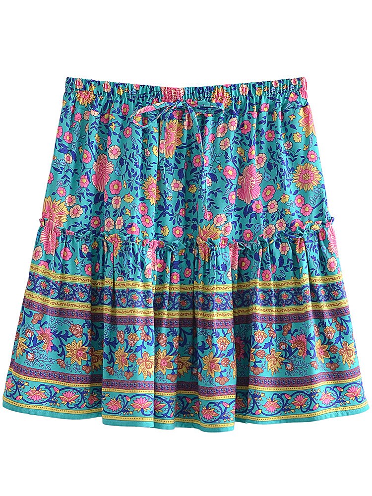 2 Piece Boho Drawstring Mini Skirt Set