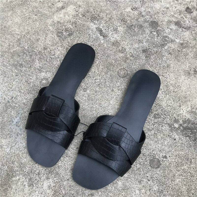 Open Toe Leather Flats