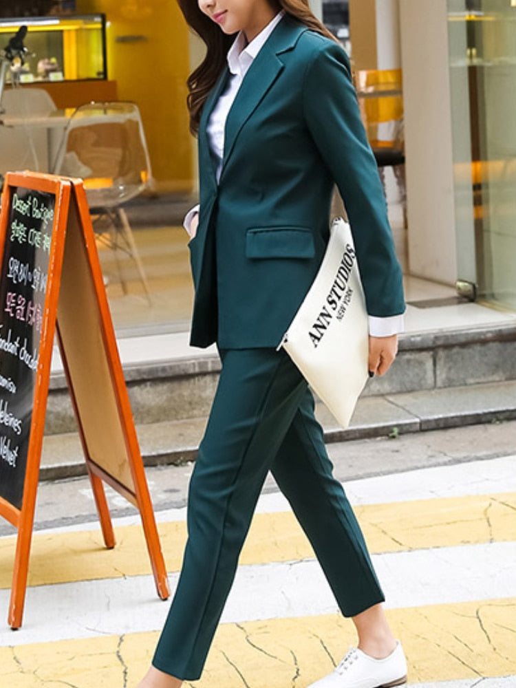 Work Pant Suits OL 2 Piece Set For Women Business Interview Suit Set Uniform Slim Blazer And Pencil Pant Office Lady Suit