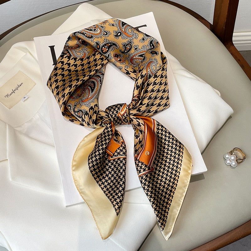 70*70cm Fashion Silk Satin Hair Scarf Women Handkerchief Printed Female Square Head Bandana Small Neck muffler hijab lady girl