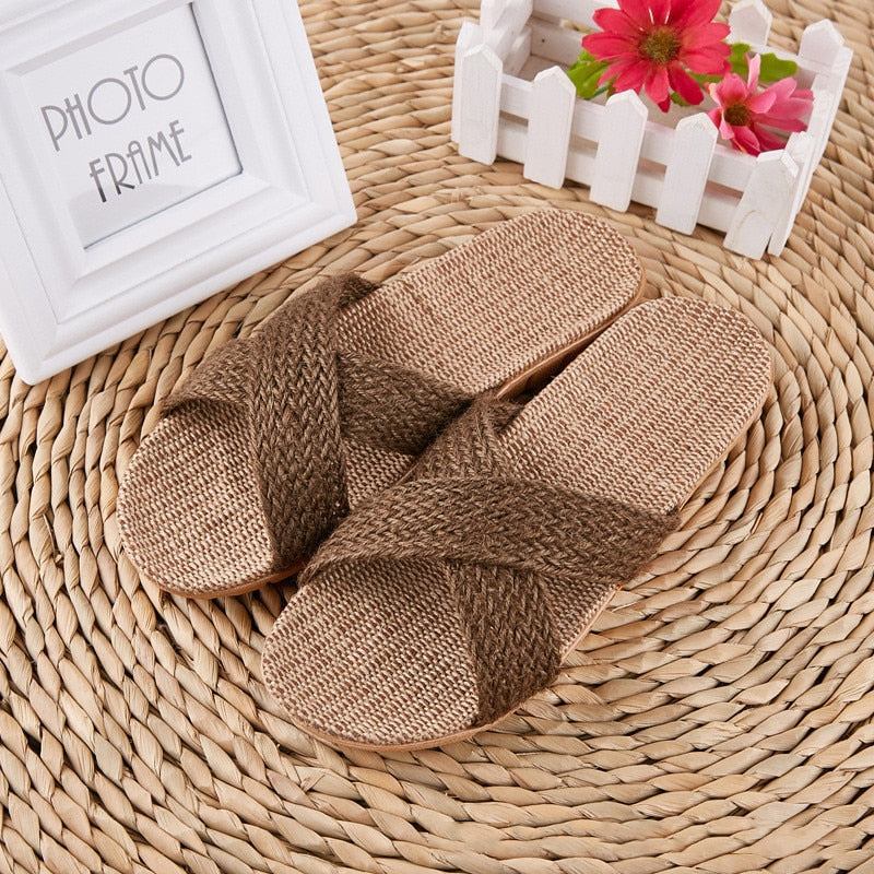 Breathable Unisex Indoor Flax Slippers