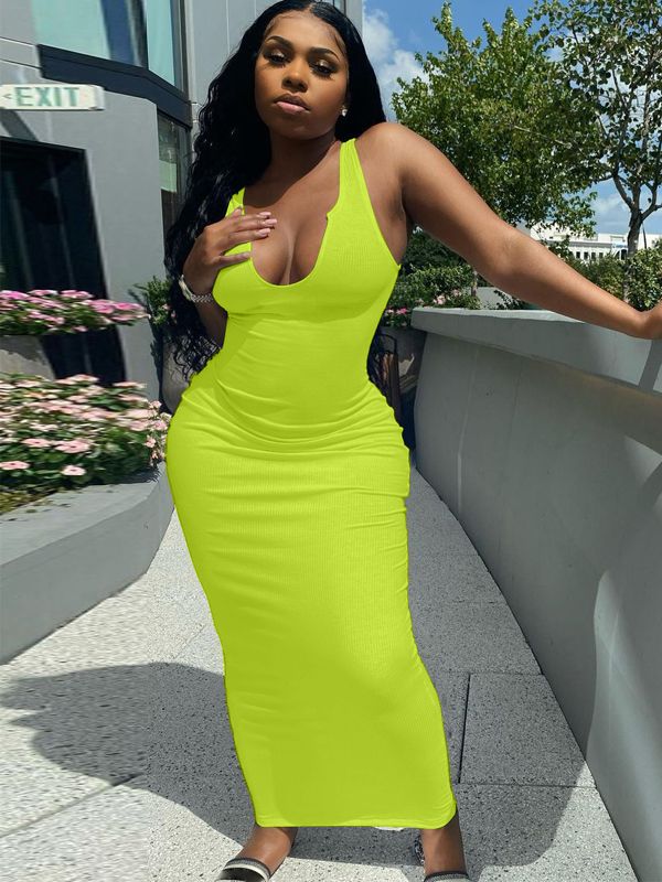 Dulzura Ribbed Knitted Stripe Women Pure Sleeveless Midi Dress V Neck Bodycon Sexy Streetwear Party Club Elegant 2021 Summer