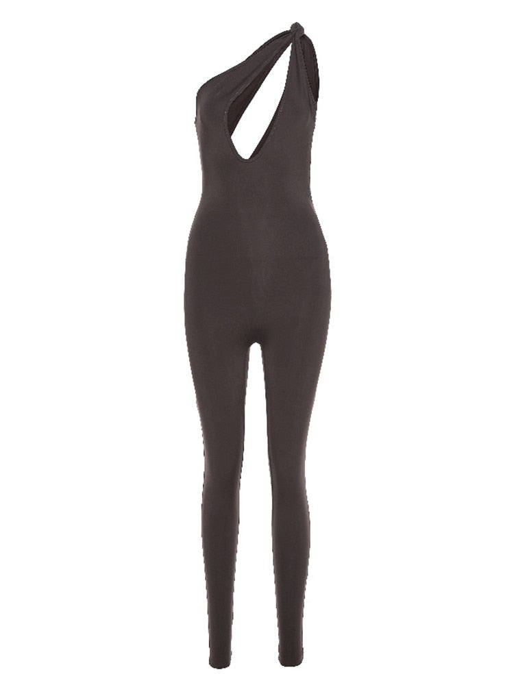 Kliou One Shoulder Sexy Cut Out Rompers Womens Jumpsuit 2021 Streetwear Solid Backless Active Wear Skinny Slim Jumpsuits Summer