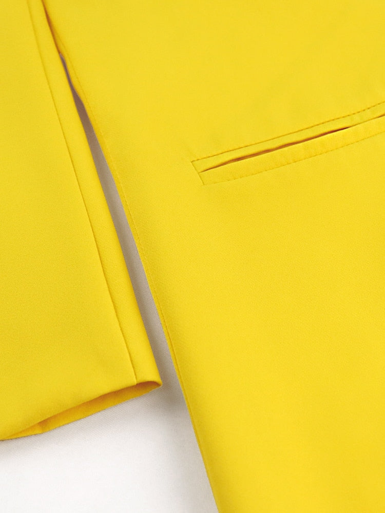 Elegant Pant Suits Women Jacket with Sequins Stretch Yellow Coat Trousers Set Spring Fall Clothes 2 Piece Business Suits Ladies