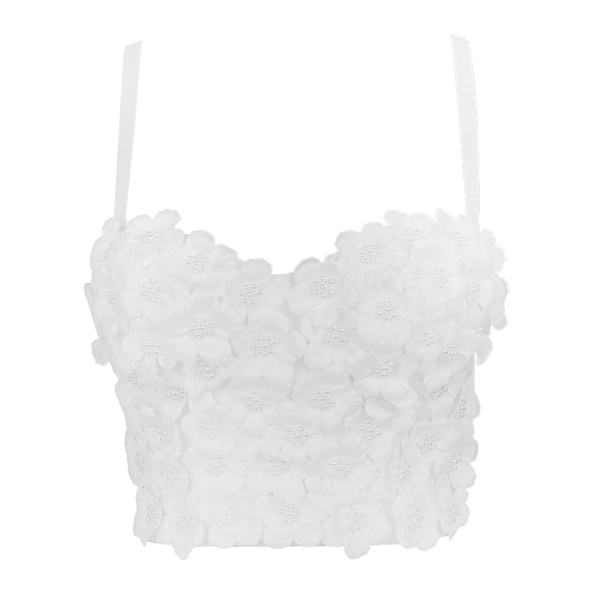 Flower Pearl Female Crop Top With Built In Bra Women Harajuku Backless Solid Party Club  Push Up Bralette Clothing